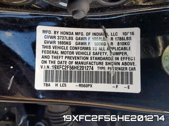 19XFC2F56HE201274 фото 2