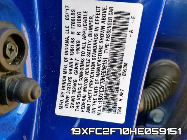 19XFC2F70HE059151 фото 2