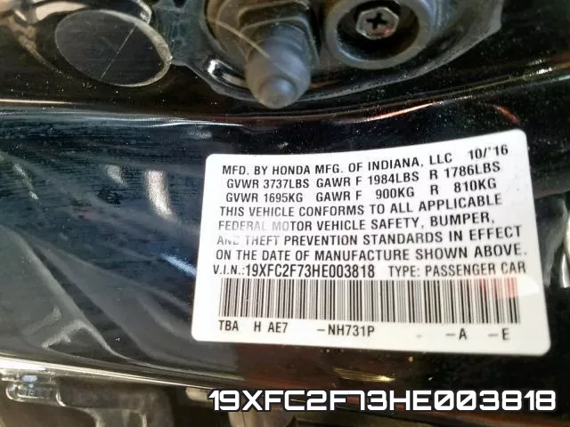 19XFC2F73HE003818 фото 2