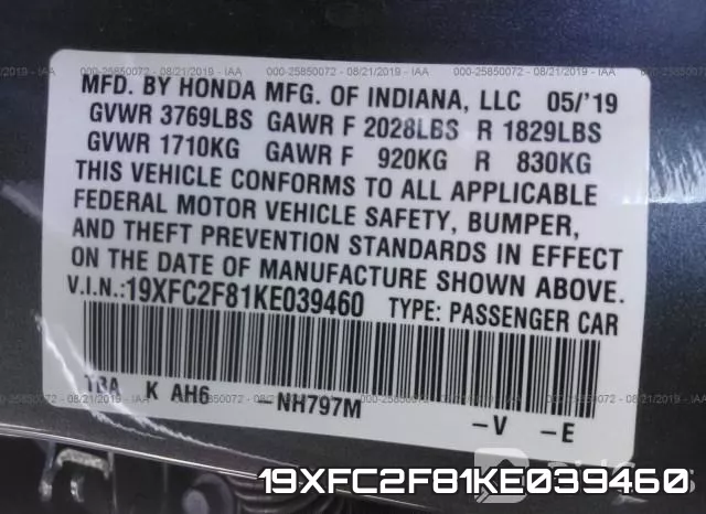 19XFC2F81KE039460 фото 10