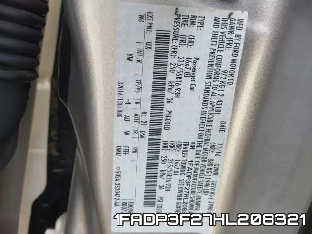 1FADP3F27HL208321 фото 2