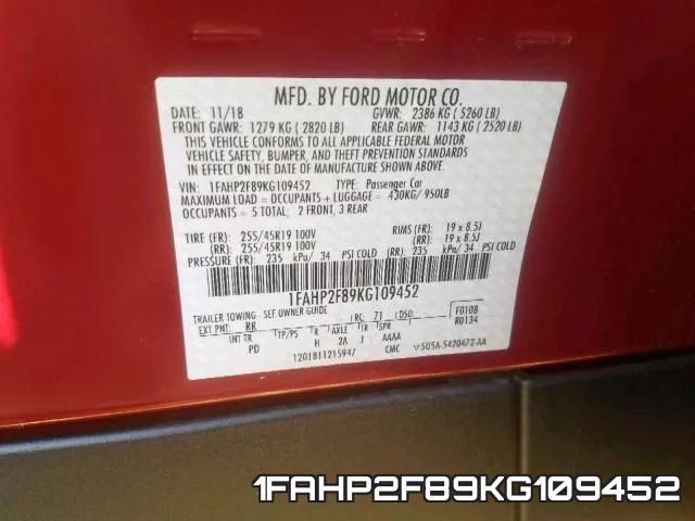 1FAHP2F89KG109452 фото 2