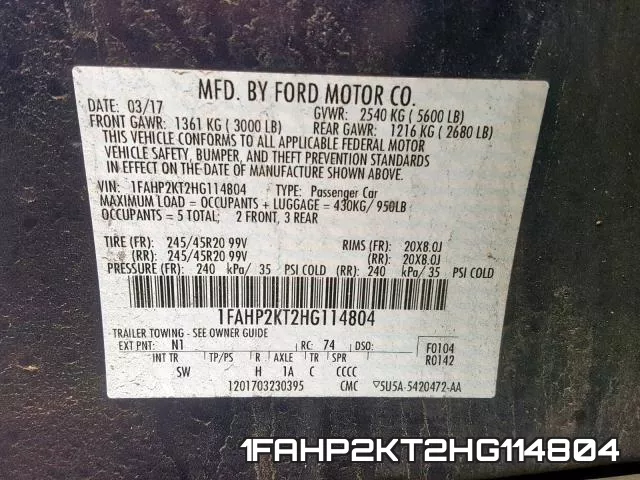1FAHP2KT2HG114804 фото 2