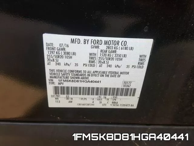 1FM5K8D81HGA40441 фото 2