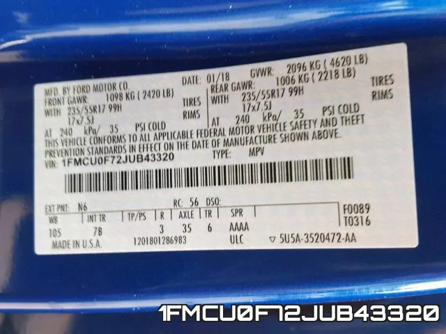1FMCU0F72JUB43320 фото 2