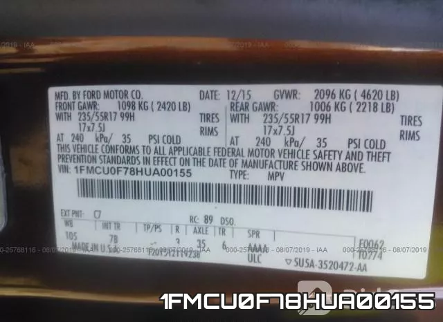1FMCU0F78HUA00155 фото 10