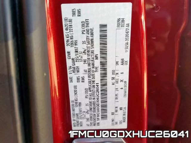 1FMCU0GDXHUC26041 фото 2
