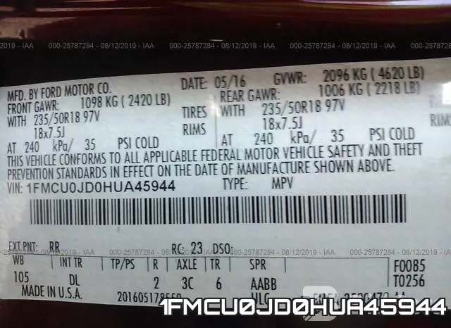 1FMCU0JD0HUA45944 фото 10