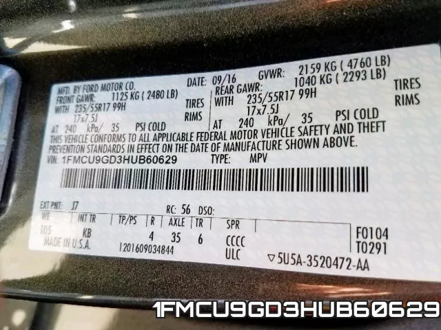 1FMCU9GD3HUB60629 фото 2