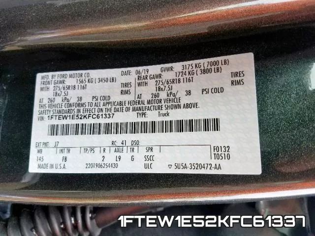 1FTEW1E52KFC61337 фото 2