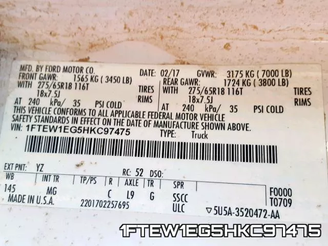 1FTEW1EG5HKC97475 фото 2