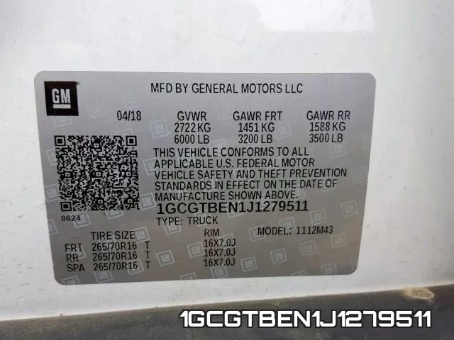 1GCGTBEN1J1279511 фото 2