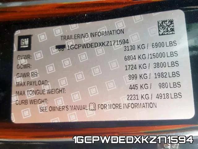 1GCPWDEDXKZ171594 фото 2