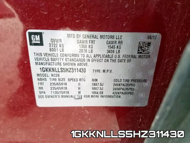 1GKKNLLS5HZ311430 фото 2
