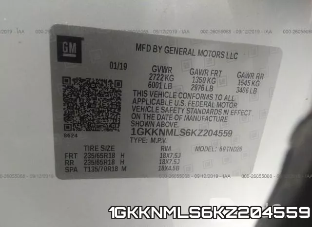 1GKKNMLS6KZ204559 фото 10