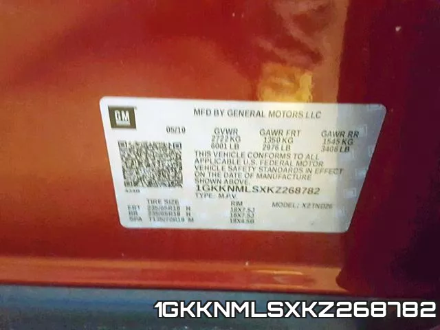 1GKKNMLSXKZ268782 фото 2