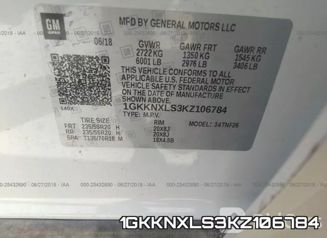 1GKKNXLS3KZ106784 фото 10