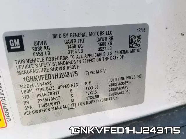 1GNKVFED1HJ243175 фото 2