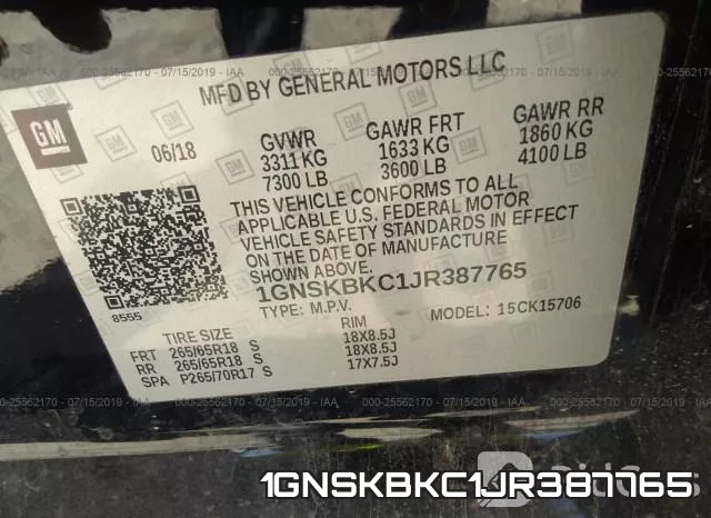 1GNSKBKC1JR387765 фото 10