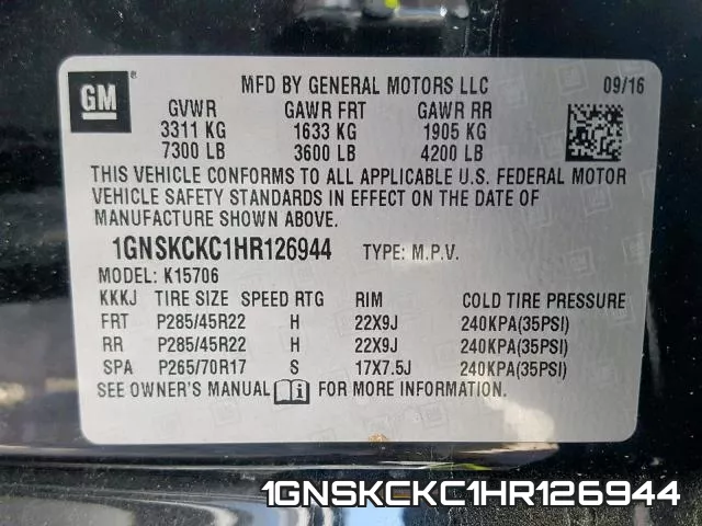 1GNSKCKC1HR126944 фото 2