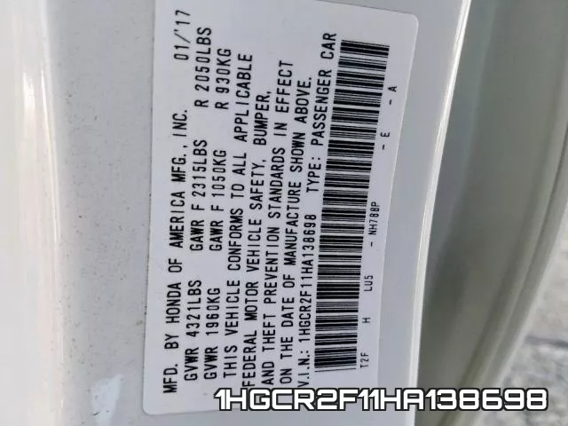 1HGCR2F11HA138698 фото 2