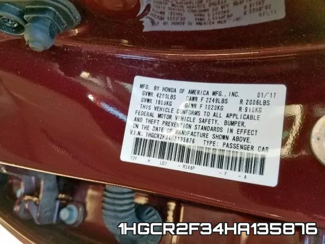 1HGCR2F34HA135876 фото 2