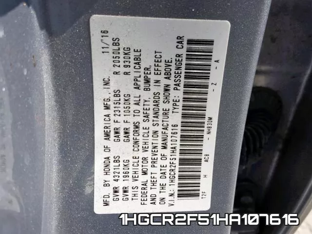 1HGCR2F51HA107616 фото 2