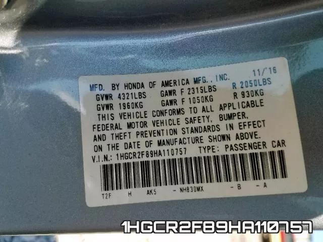 1HGCR2F89HA110757 фото 2