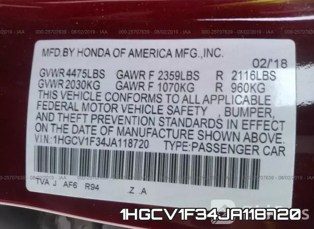 1HGCV1F34JA118720 фото 10