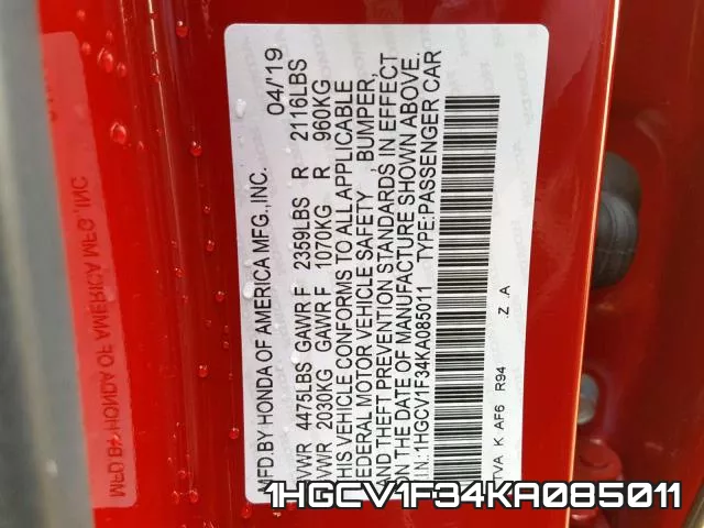 1HGCV1F34KA085011 фото 2