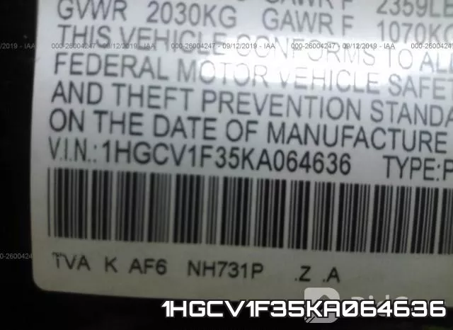 1HGCV1F35KA064636 фото 10
