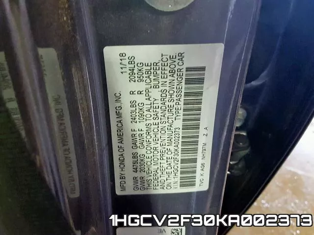 1HGCV2F30KA002373 фото 2