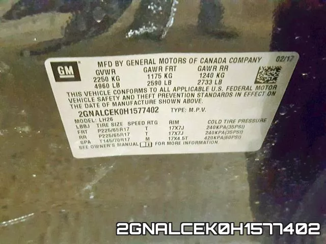 2GNALCEK0H1577402 фото 2