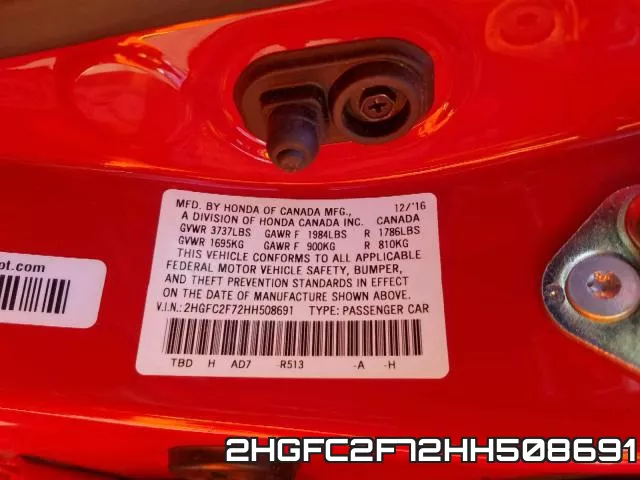 2HGFC2F72HH508691 фото 2