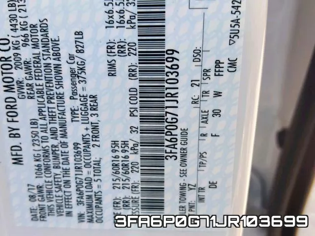 3FA6P0G71JR103699 фото 2