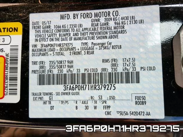 3FA6P0H71HR379275 фото 2