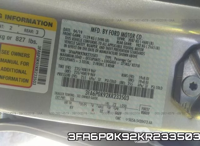 3FA6P0K92KR233503 фото 10