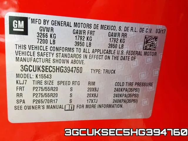 3GCUKSEC5HG394760 фото 2