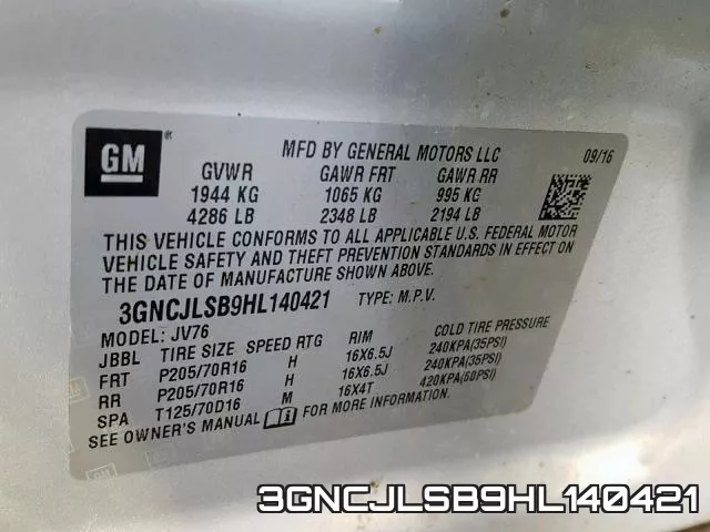 3GNCJLSB9HL140421 фото 2