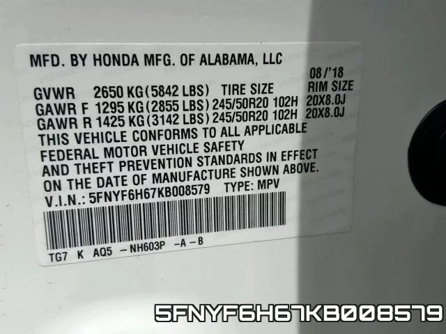 5FNYF6H67KB008579 фото 2