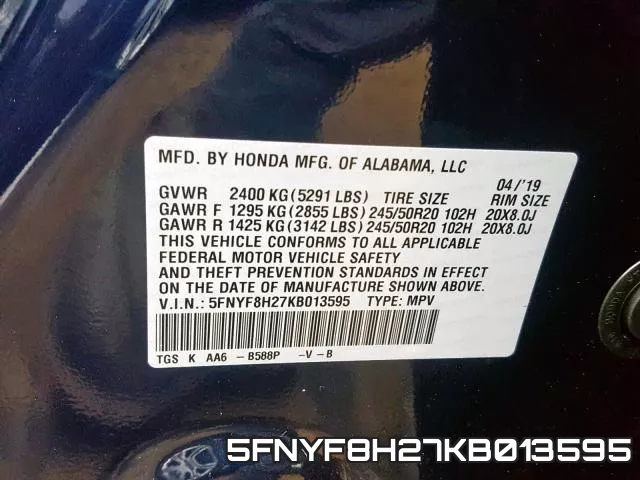 5FNYF8H27KB013595 фото 2