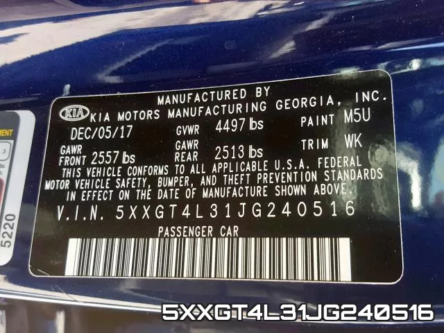 5XXGT4L31JG240516 фото 2