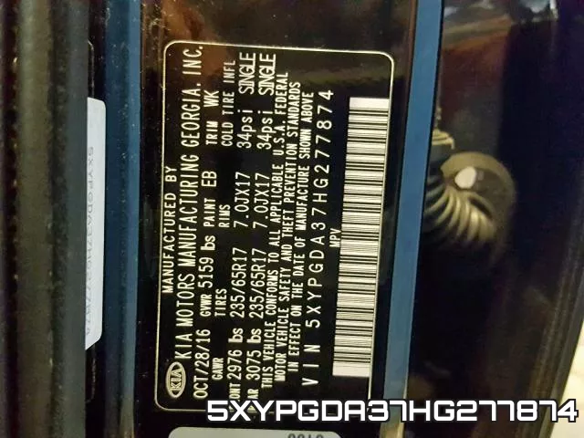 5XYPGDA37HG277874 фото 2
