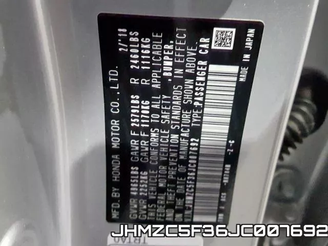 JHMZC5F36JC007692 фото 2