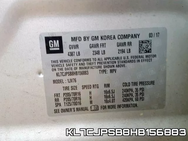 KL7CJPSB8HB156883 фото 2
