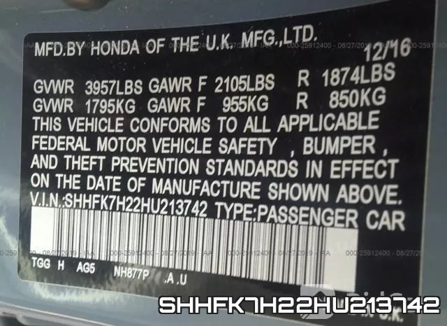 SHHFK7H22HU213742 фото 10