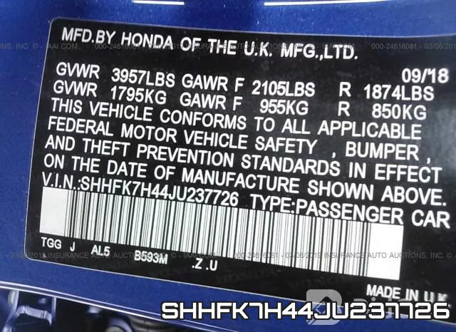 SHHFK7H44JU237726 фото 10