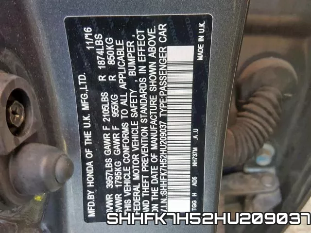SHHFK7H52HU209037 фото 2