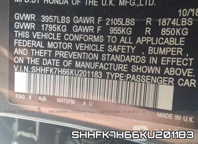 SHHFK7H66KU201183 фото 10