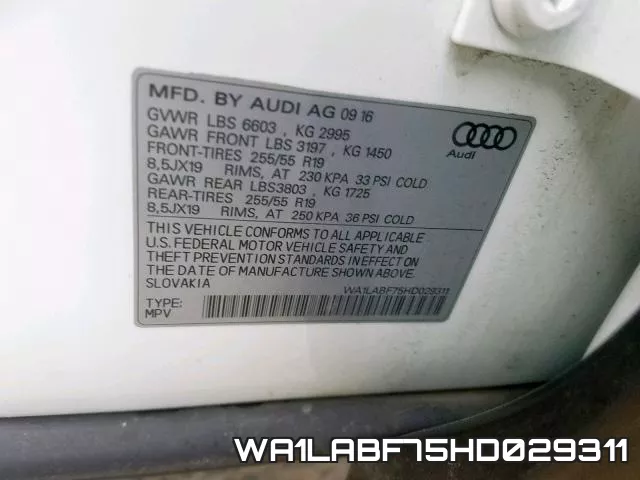 WA1LABF75HD029311 фото 2